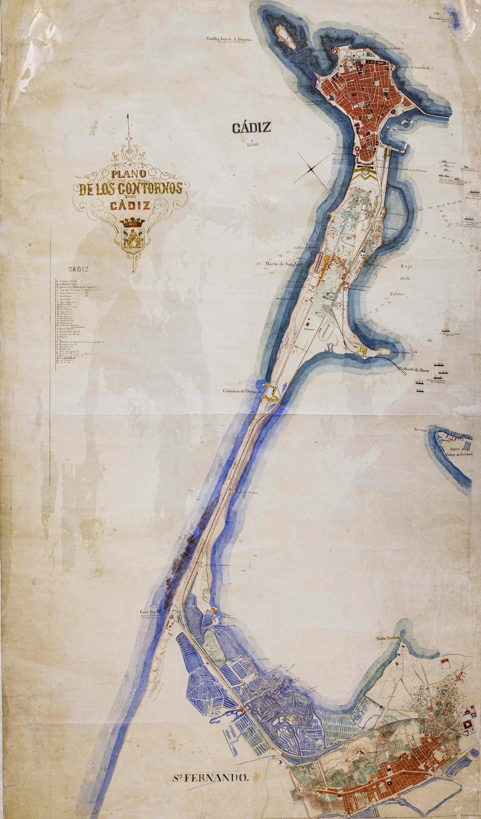 Mapa de los contornos de Cádiz en el s. XIX.