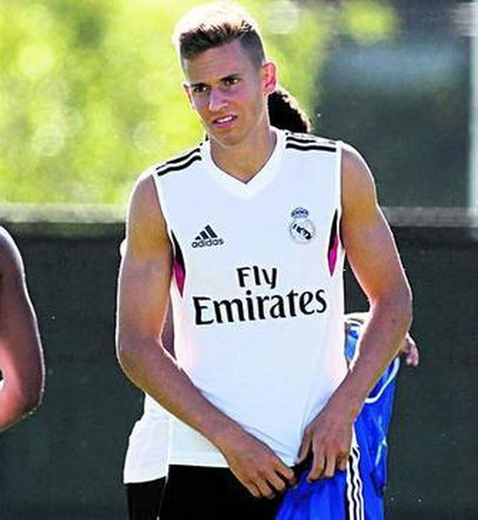 Marcos Llorente, durante un entrenamiento con el primer equipo del Real Madrid.