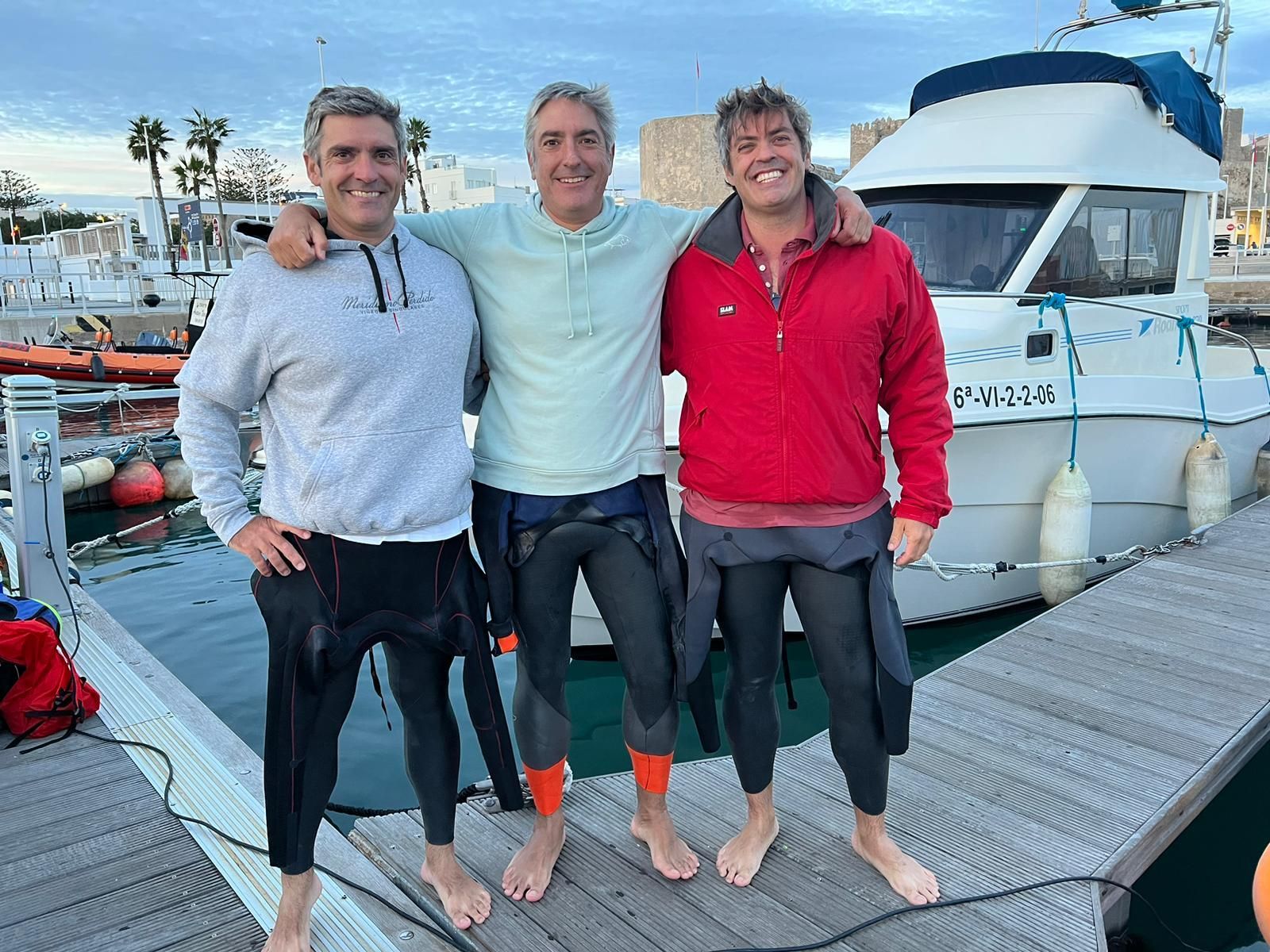 Los tres protagonistas de la travesía benéfica