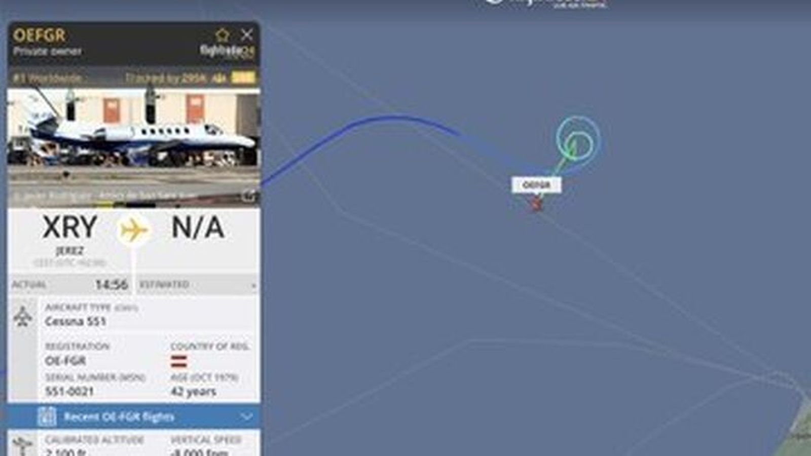 El avión que ha tenido el accidente tras salir de Jerez. / FLIGTRADAR24