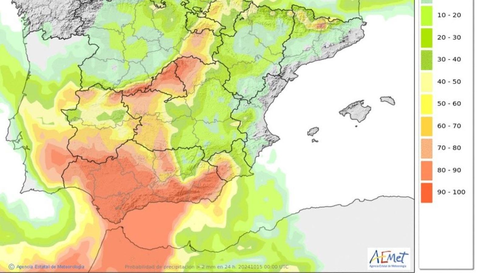 Previsión de lluvia para las próximas horas.
