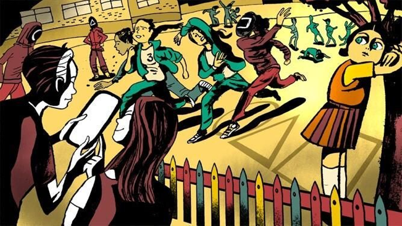 Ilustración del Juego del Calamar en los colegios