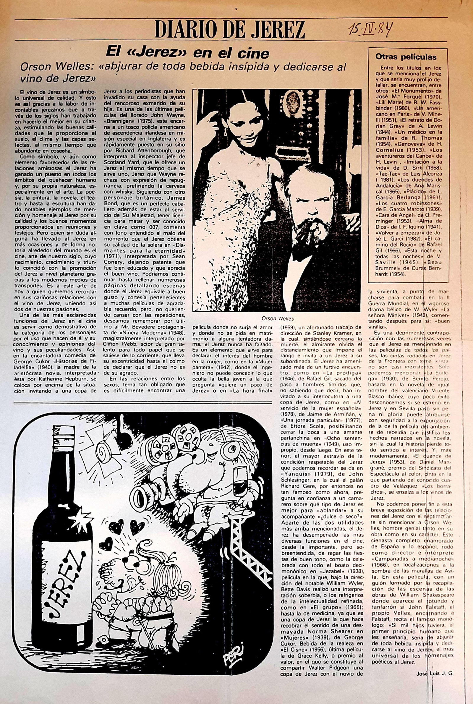 Artículo de la contraportada de Diario de Jerez, 15 de abril de 1984.