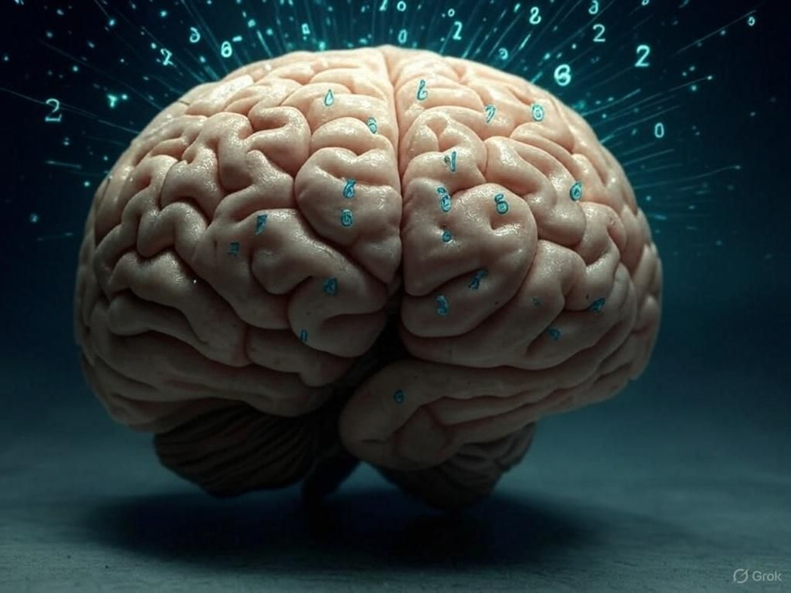 Un cerebro pensante ante números matemáticos
