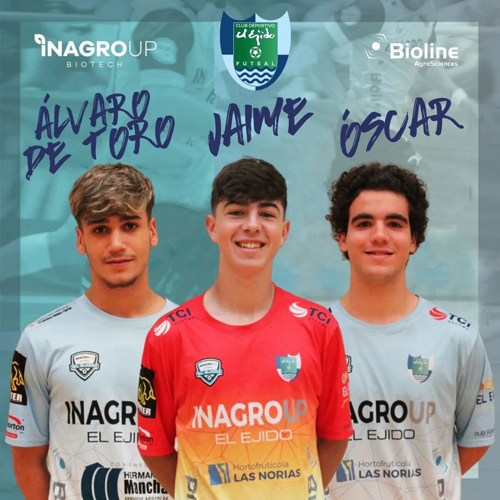 Cartel con el que El Ejido Futsal anunciaba los tres juveniles que harán la pretemporada con el primer equipo.