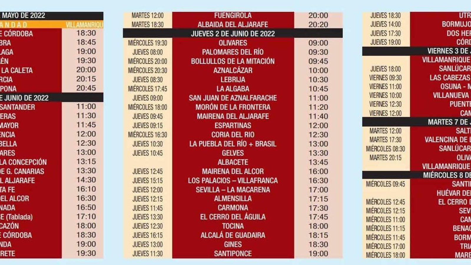 Horarios Paso Hermandades Villamanrique 2022