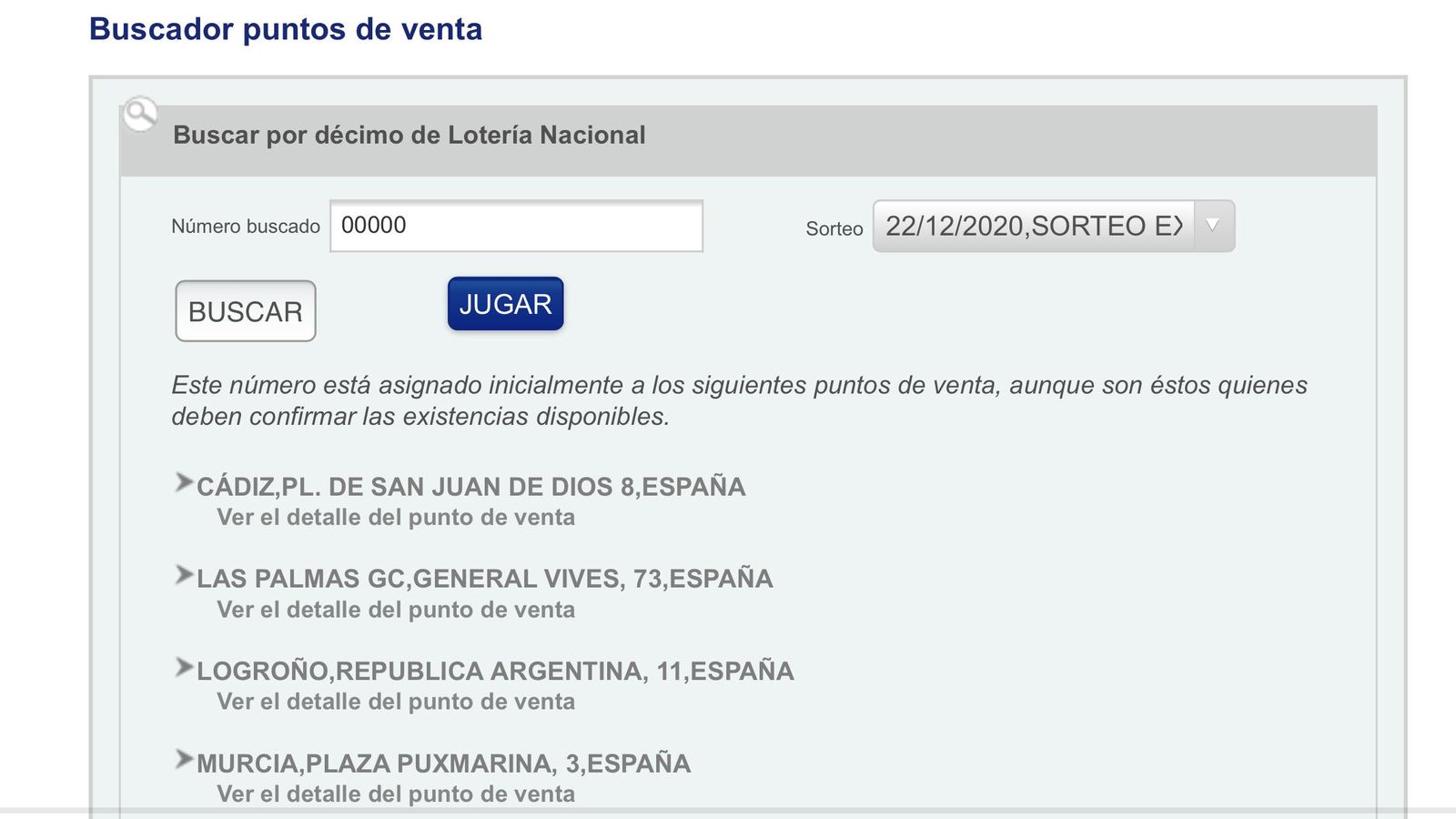 Método de búsqueda en la web oficial de Loterías del Estado.
