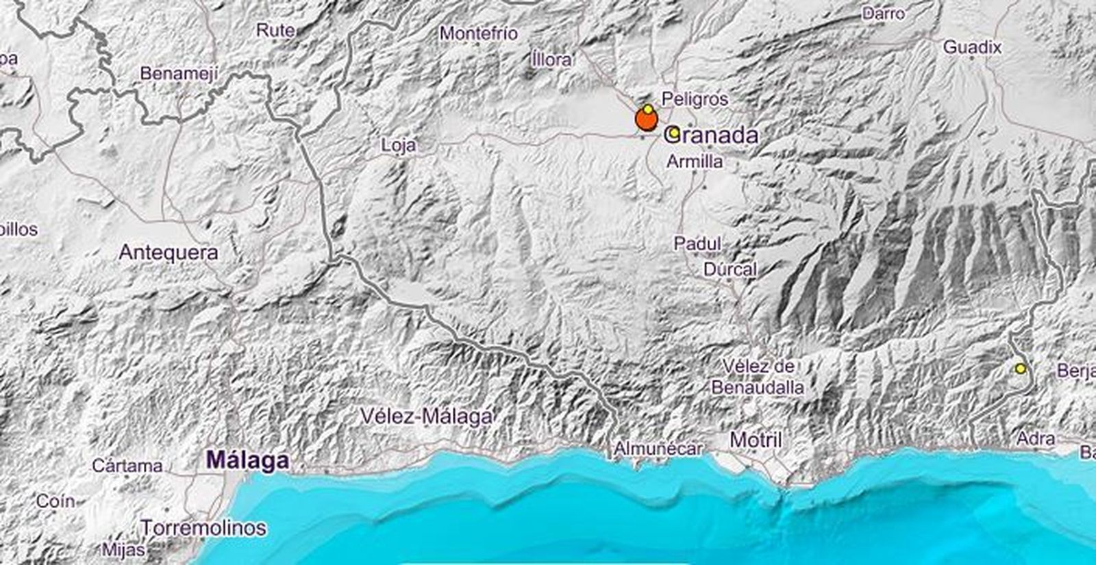 Zona en la que ha tenido lugar el terremoto, en la provincia de Granada.