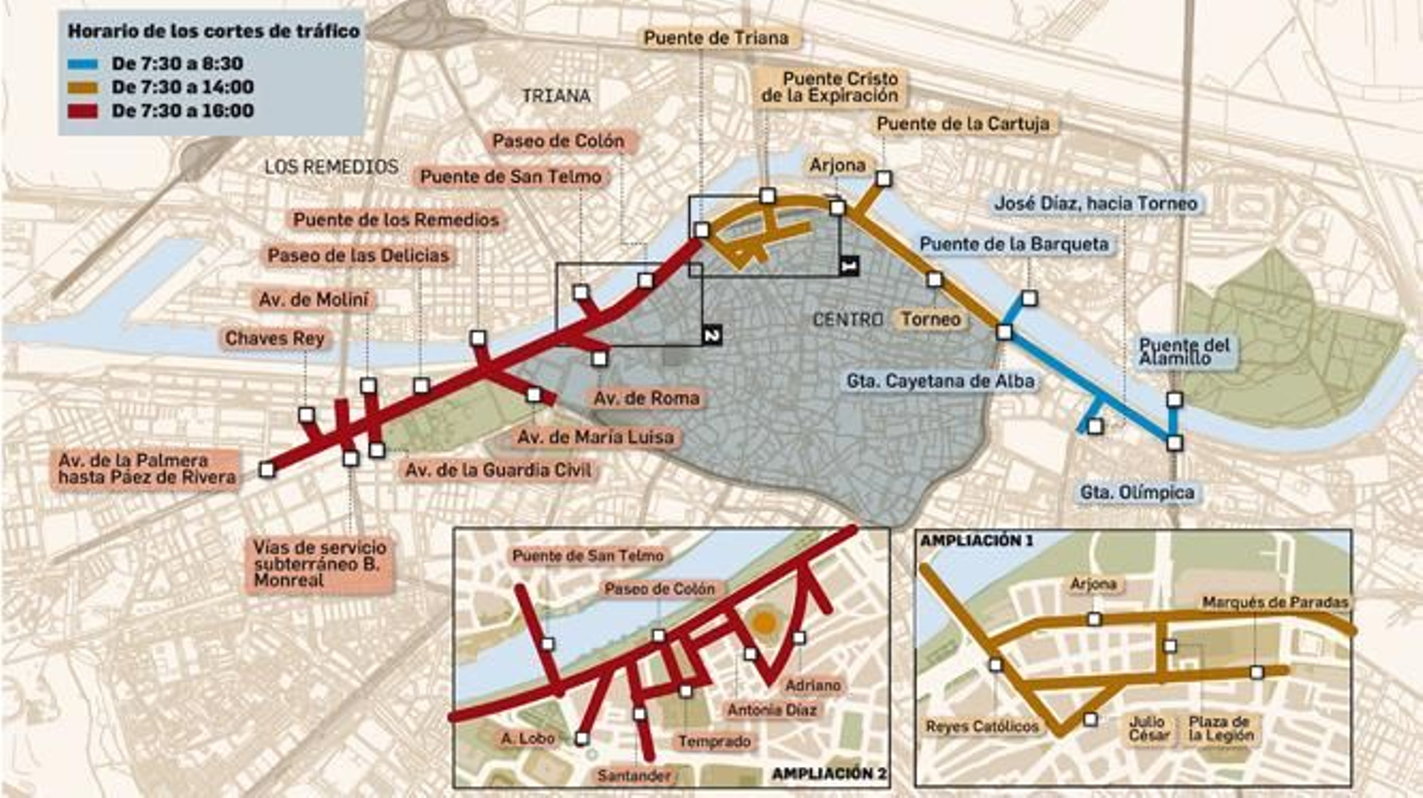 Cortes de tráfico por el Día de las Fuerzas Armadas en Sevilla.