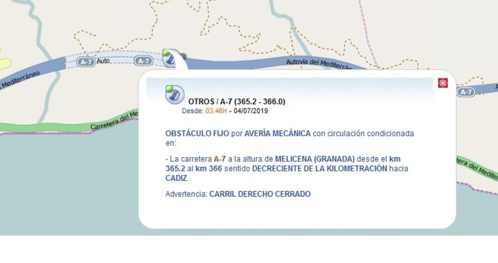 Cortes de tráfico en la A-7 por el incendio de un camión cargado de sandías