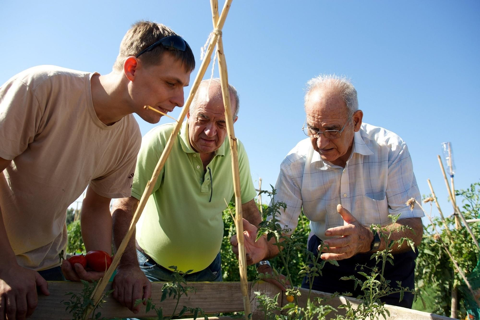 Algunos participantes del programa, con un voluntario.
