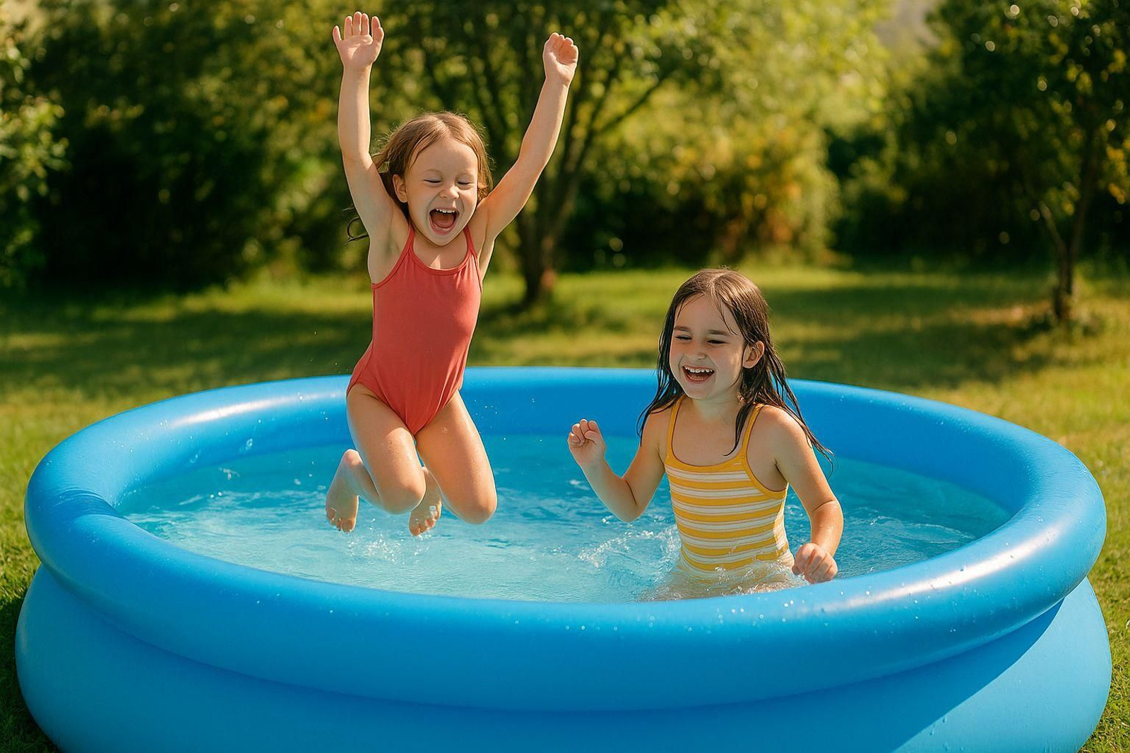 Dos niñas en una piscina portátil