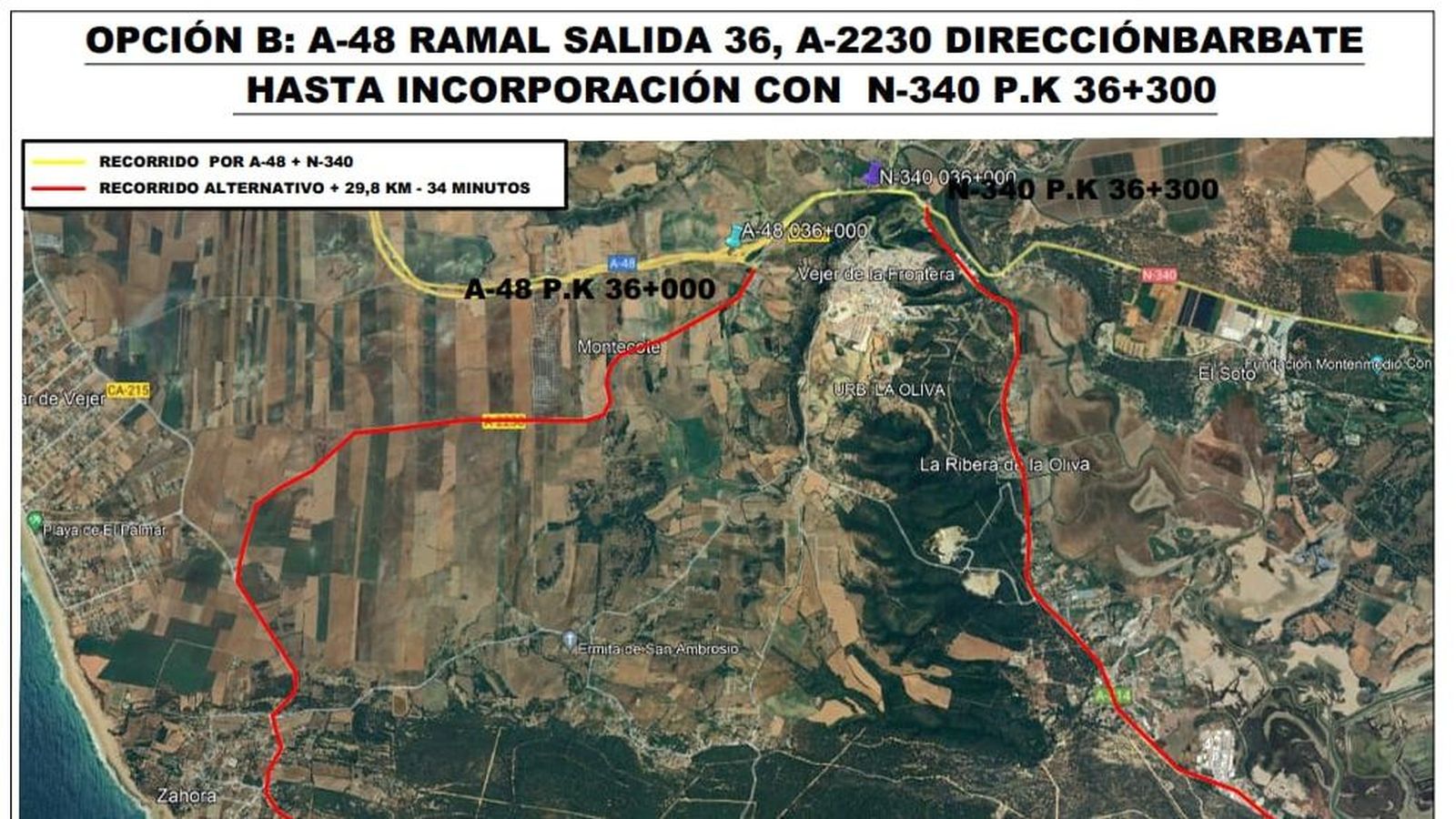 Opción B: A-48, salida 36 → A-2230 dirección Barbate