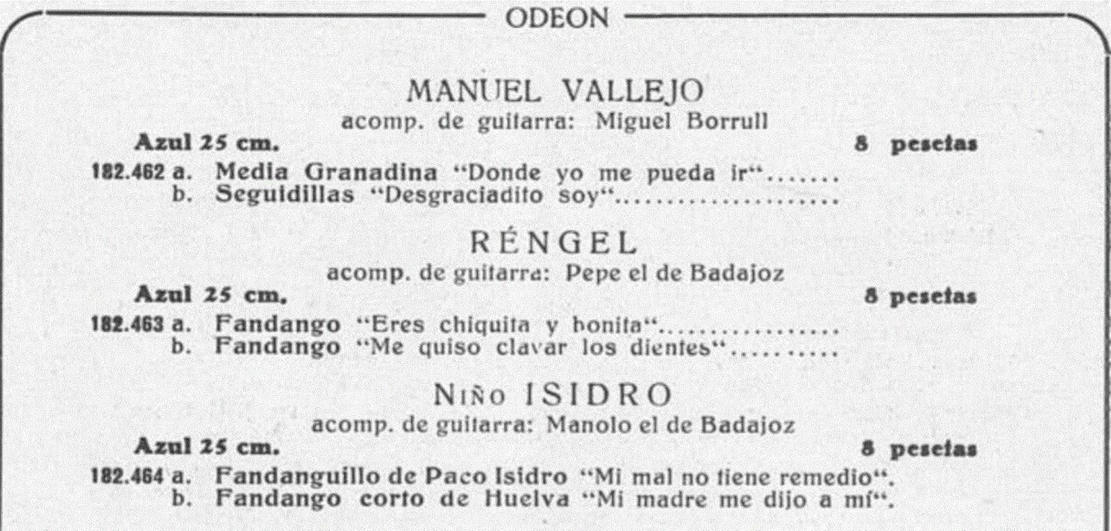 1. Anuncio de discos de Odeón.