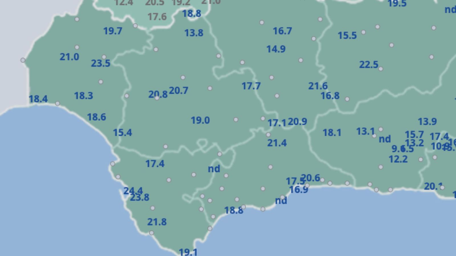 Registro de las temperaturas mínimas el 29 de mayo de 2025 en Sevilla