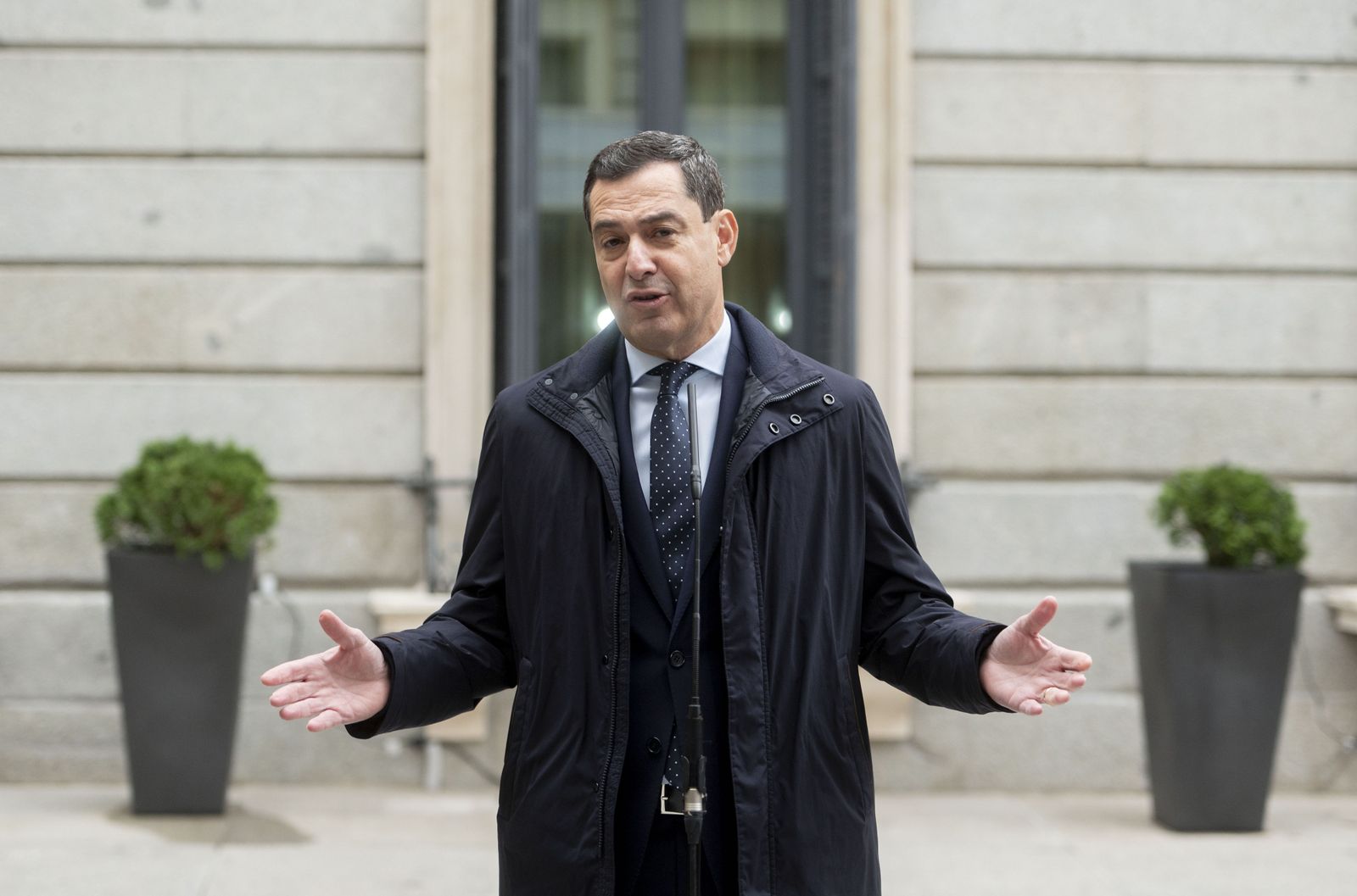 Juanma Moreno, esta mañana en Madrid