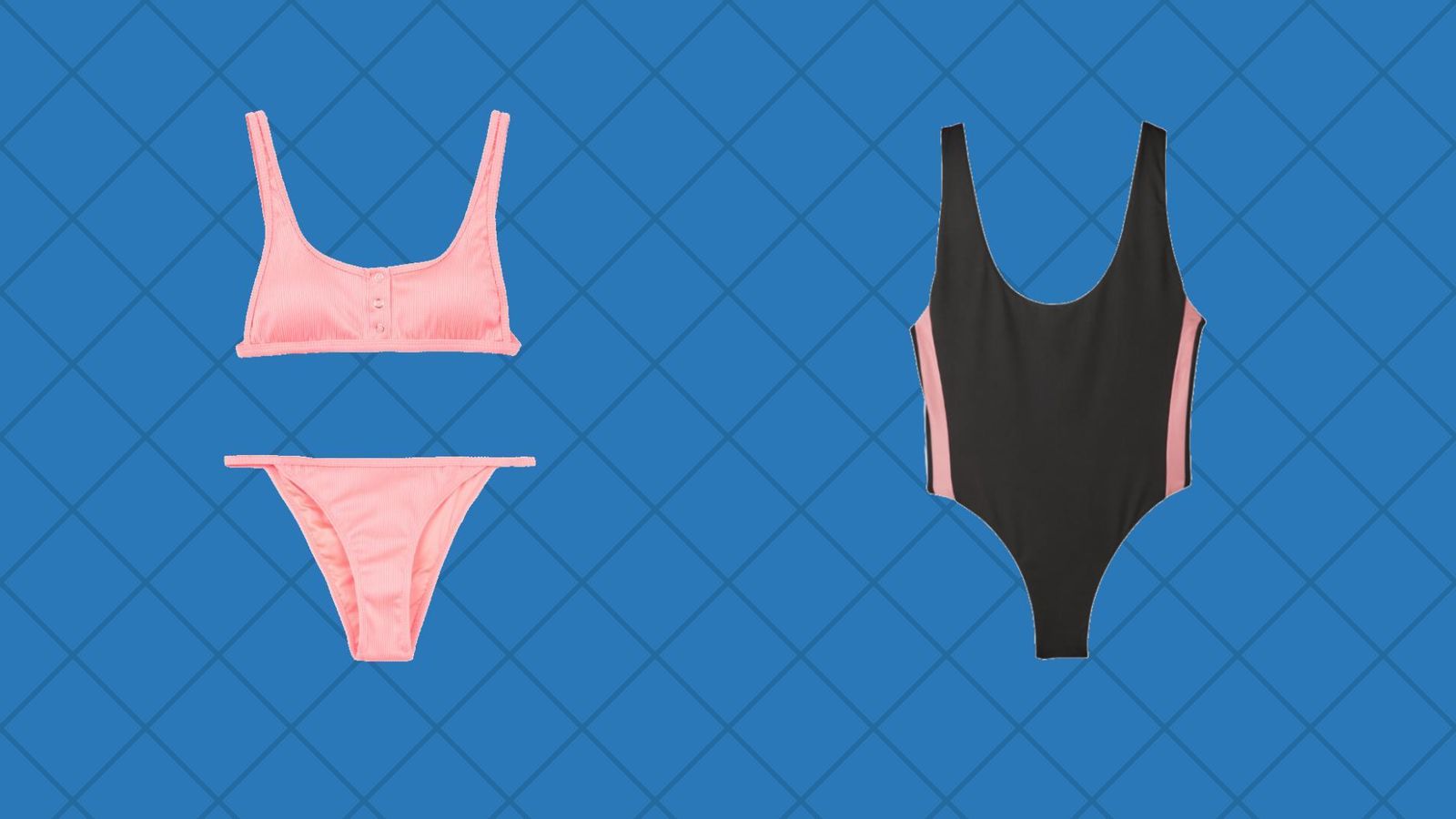 Bikini rosa Bershka; bañador negro Stradivarius