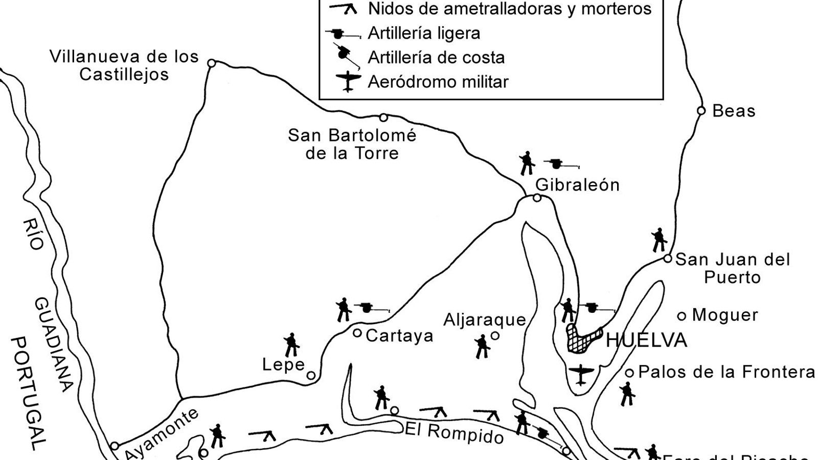 La movilización parcial del ejército fue un hecho a raíz del desembarco aliado en el Norte de África, el 8 de noviembre de 1942. Tropas del Regimiento de Infantería nº 72 fueron desplegadas a lo largo de la costa onubense, desde Isla Cristina hasta la playa de Mazagón. Se construyeron búnkers, se emplazaron nidos de ametralladoras y de morteros, baterías de artillería ligera de campaña con material antiaéreo y antitanque, y baterías costeras. El gráfico muestra la distribución de las fuerzas (Jesús Copeiro).
