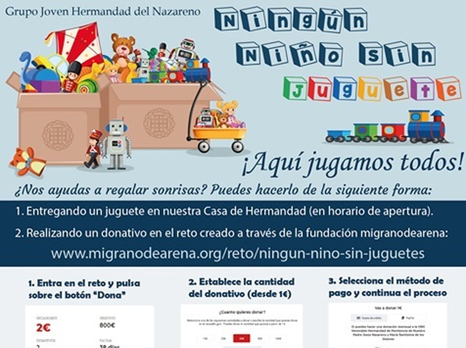 Cartel de la campaña del grupo joven del Nazareno para recoger juguetes.