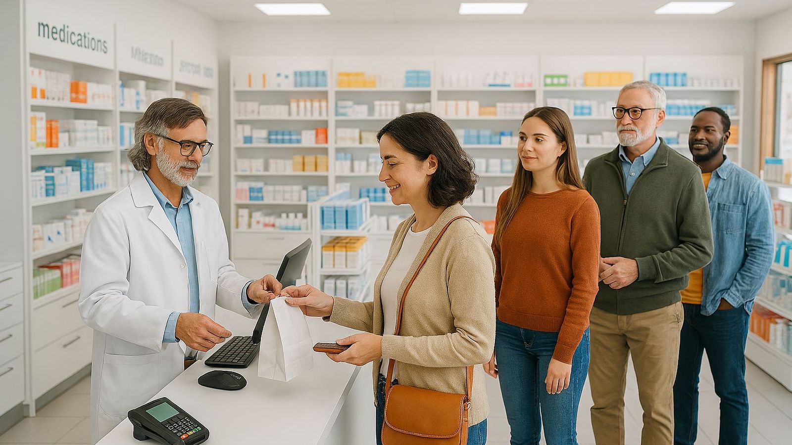Visión de una farmacia moderna en una imagen generada por IA