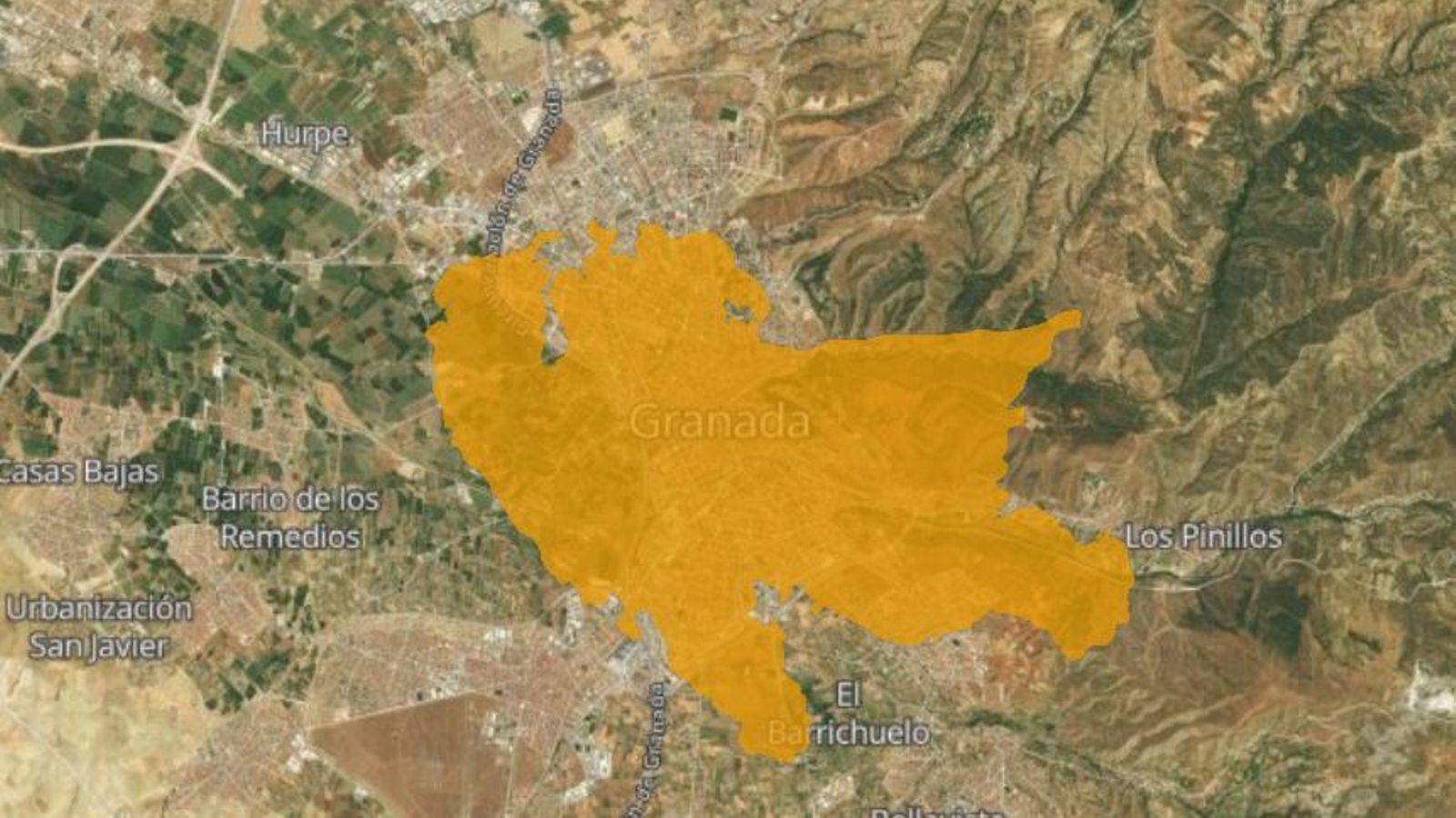 Equivalente de superficie quemada en el incendio de Los Guájares con Granada capital