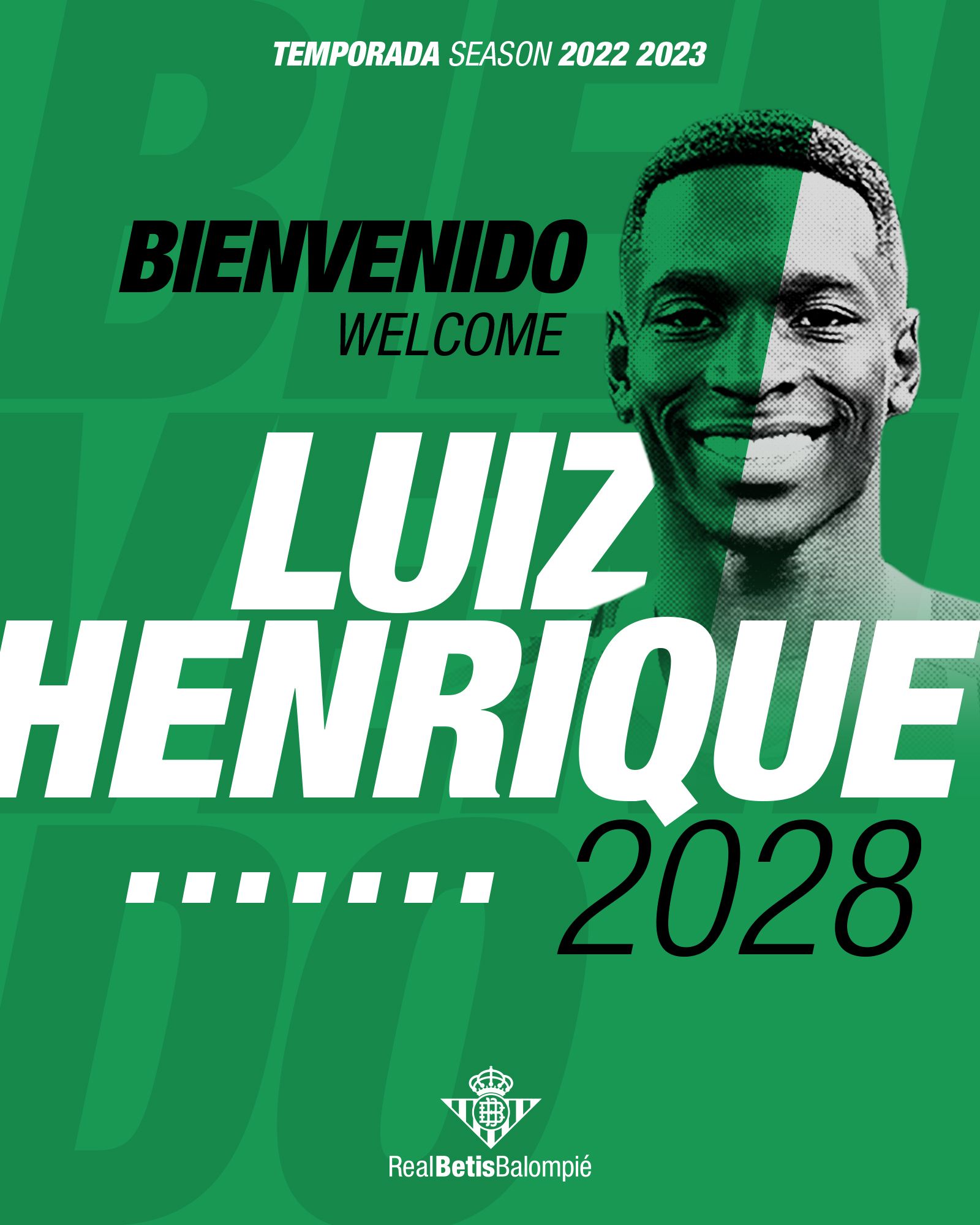 Montaje del Betis anunciando el fichaje de Luiz Henrique.