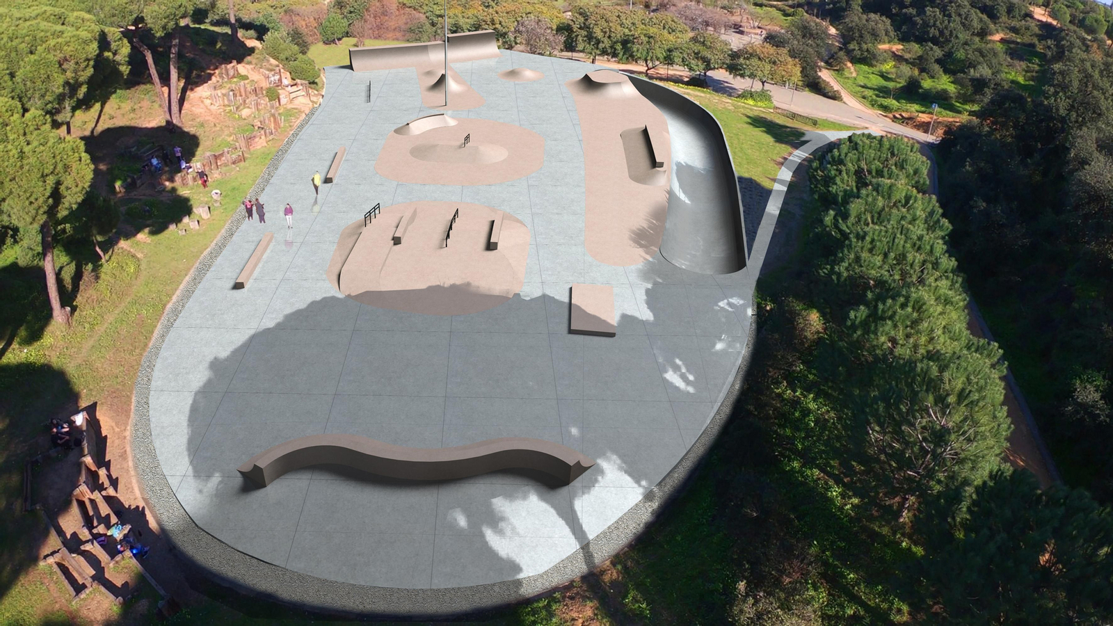 Imagen virtual de la nueva pista para deportes urbanos proyectada en el Parque Moret donde se encuentra la actual en estado de abandono.