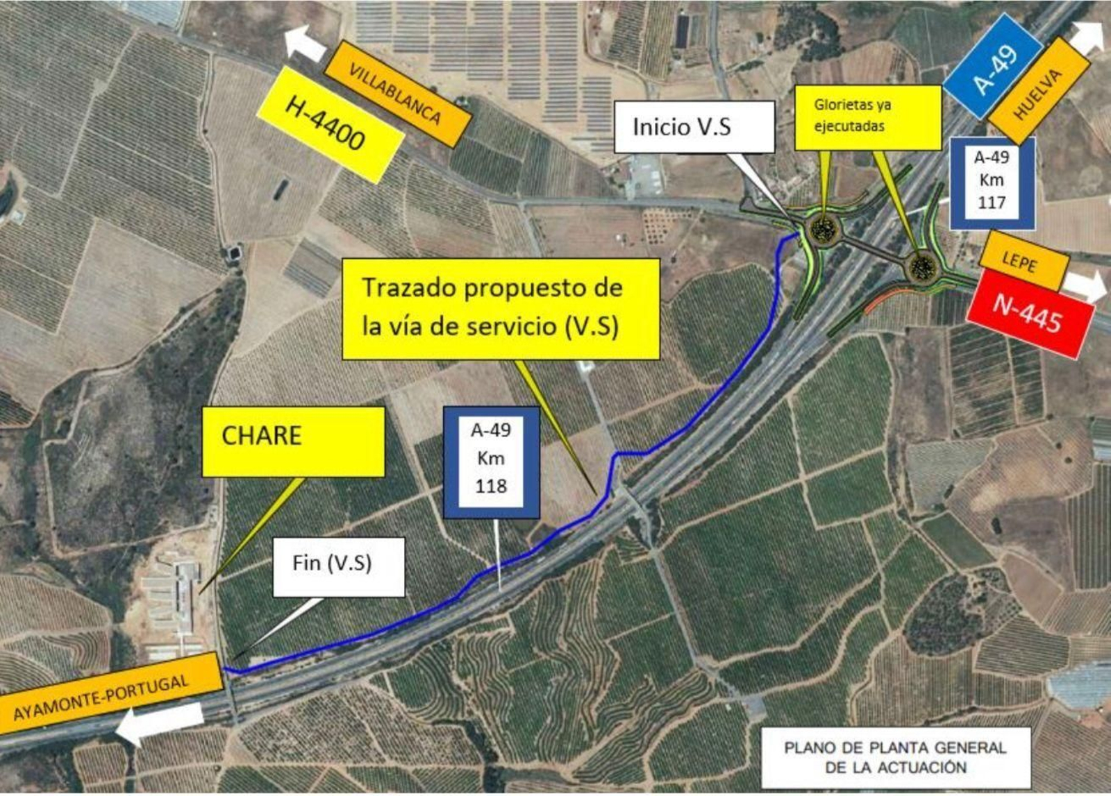 Plano con la intervención prevista para la construcción de los accesos.