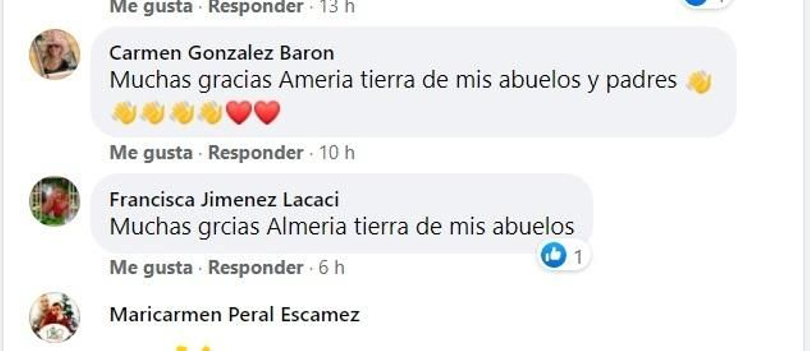 Mensajes de agradecimiento a Almería en un grupo de Melilla.