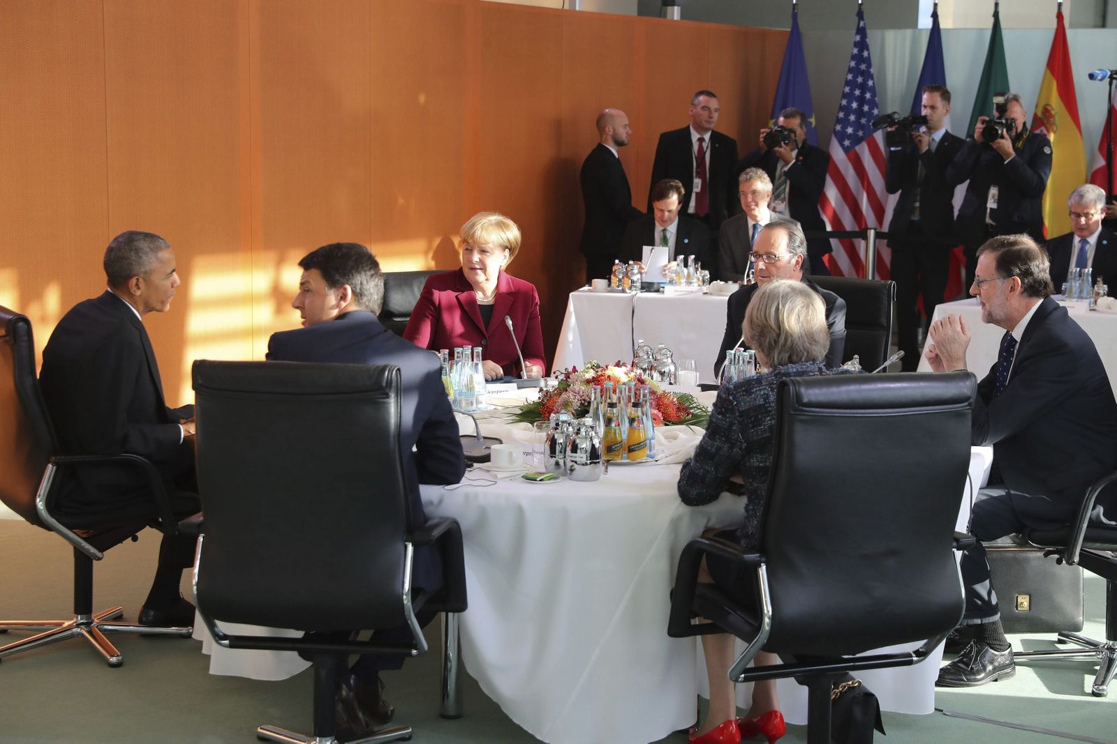 Merkel, Obama, May, Hollande, Renzi y Rajoy en el encuentro.