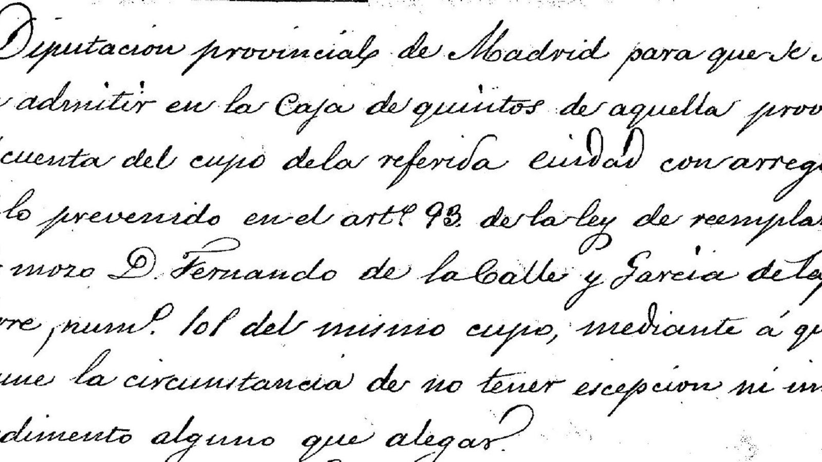 Admisión del mozo algecireño Fernando de la Calle y García de la Torre.