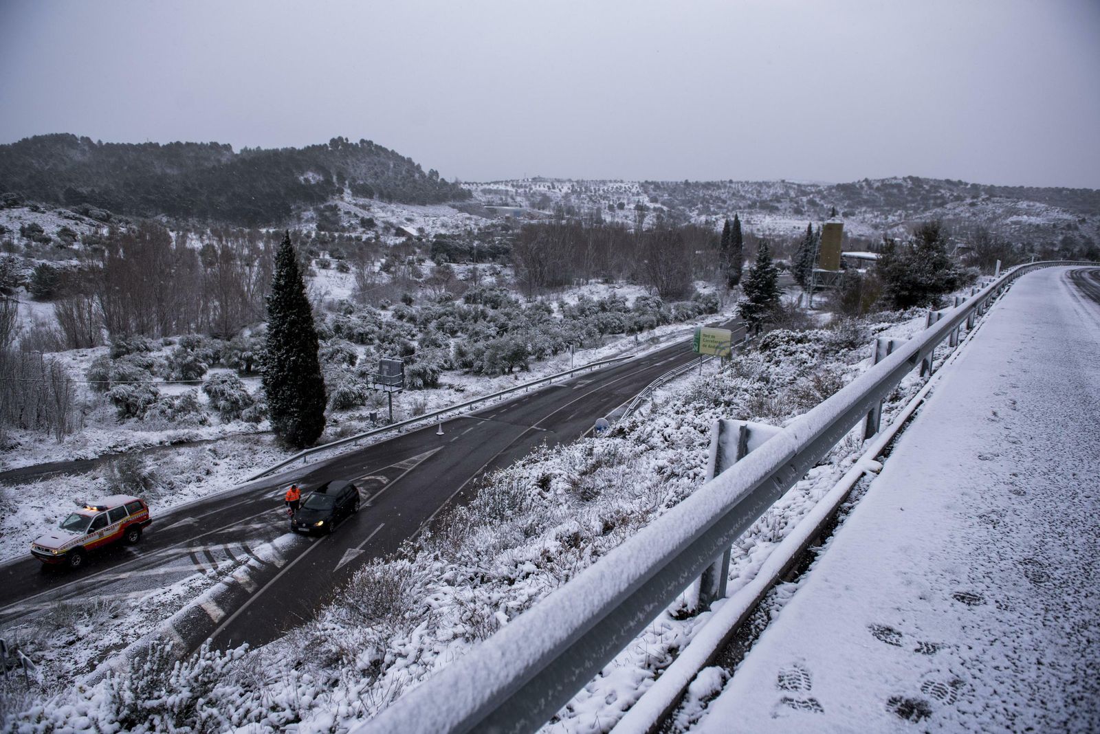 Imágenes de las carreteras cortadas en Granada por la borrasca Gloria