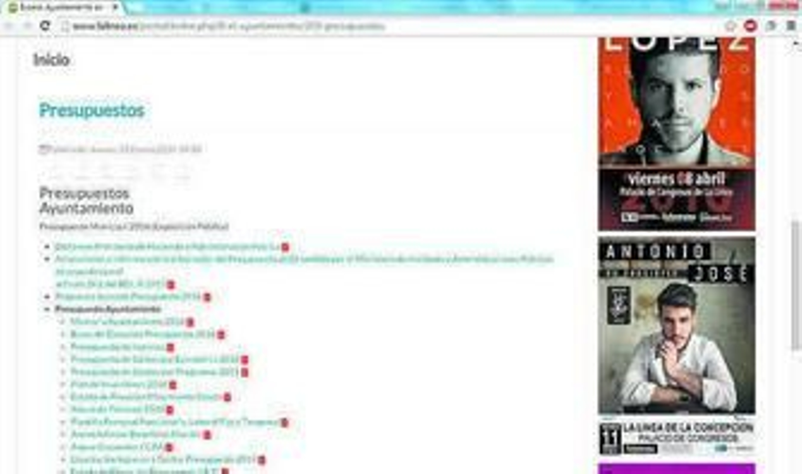 Captura del apartado de la web municipal donde puede verse el presupuesto.