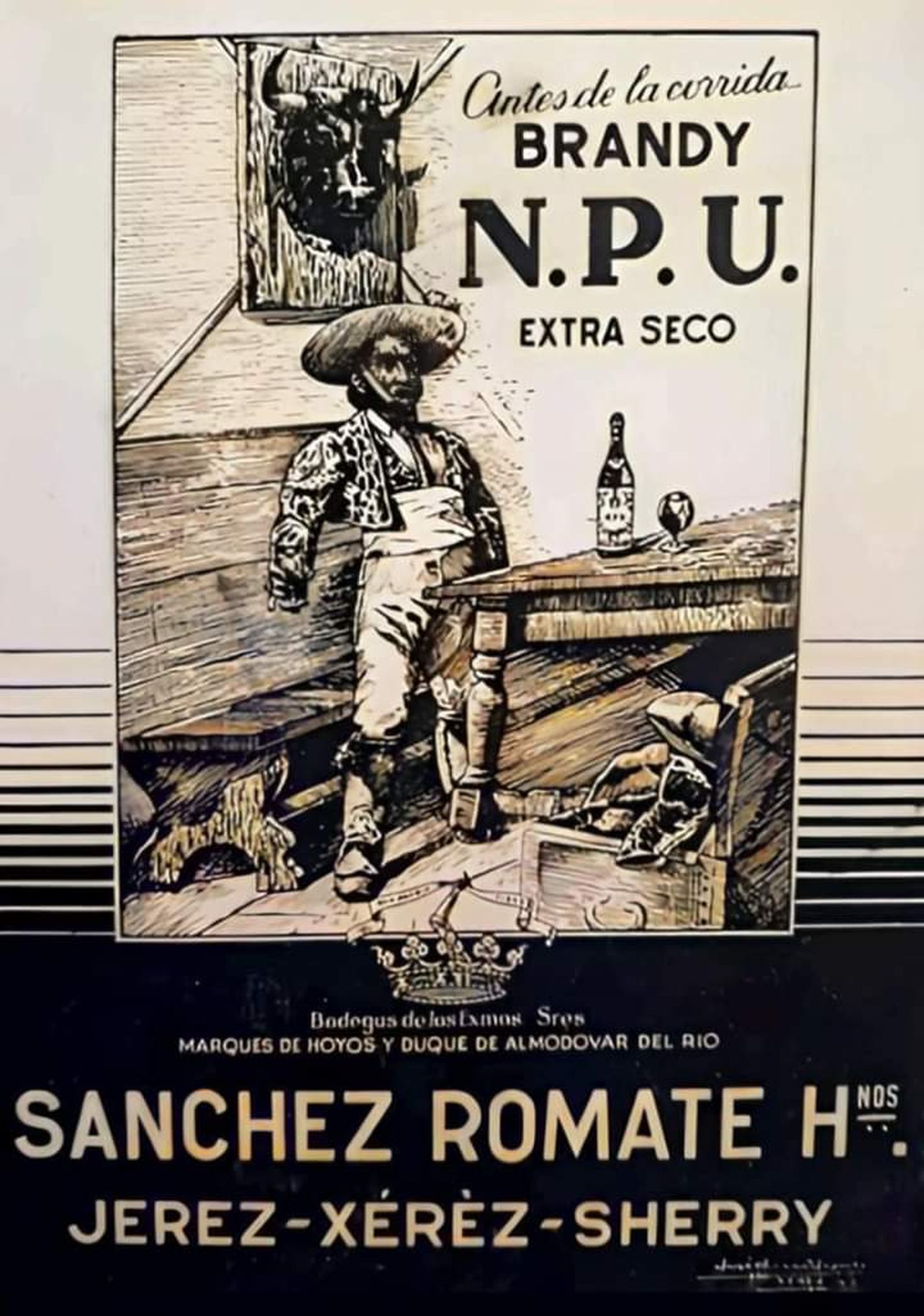 Dibujo de José Luis Torres para el brandy N.P.U.