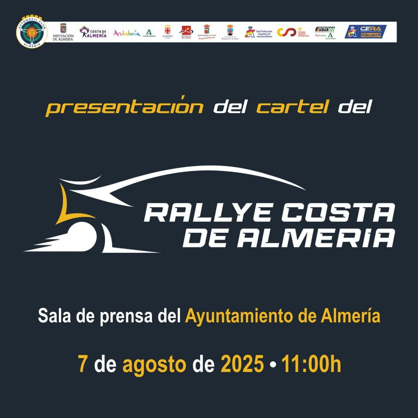 Anuncio de la presentación del cartel oficial del Rallye Costa de Almería.