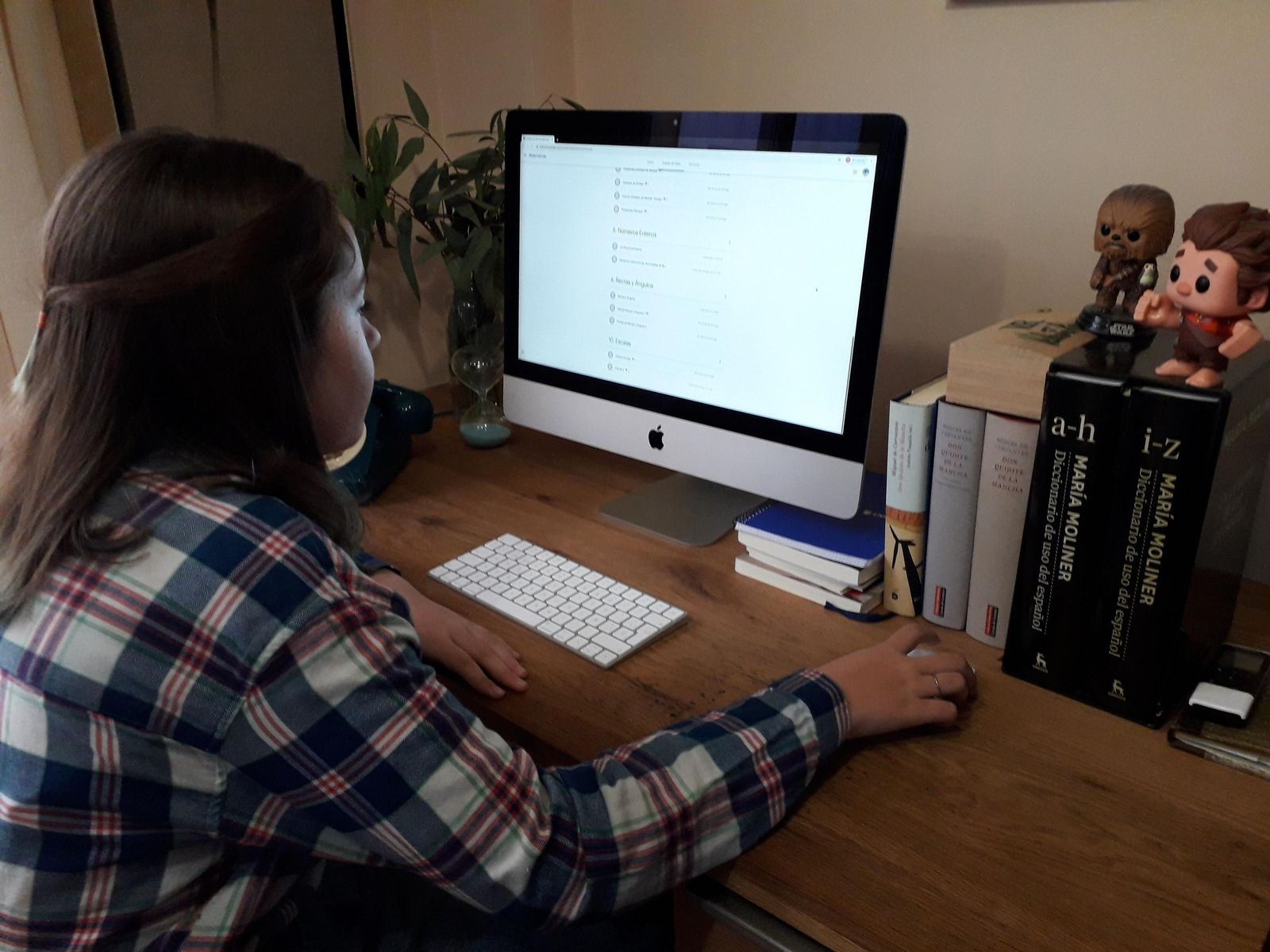 Una alumna sigue estos días las clases a través del ordenador.