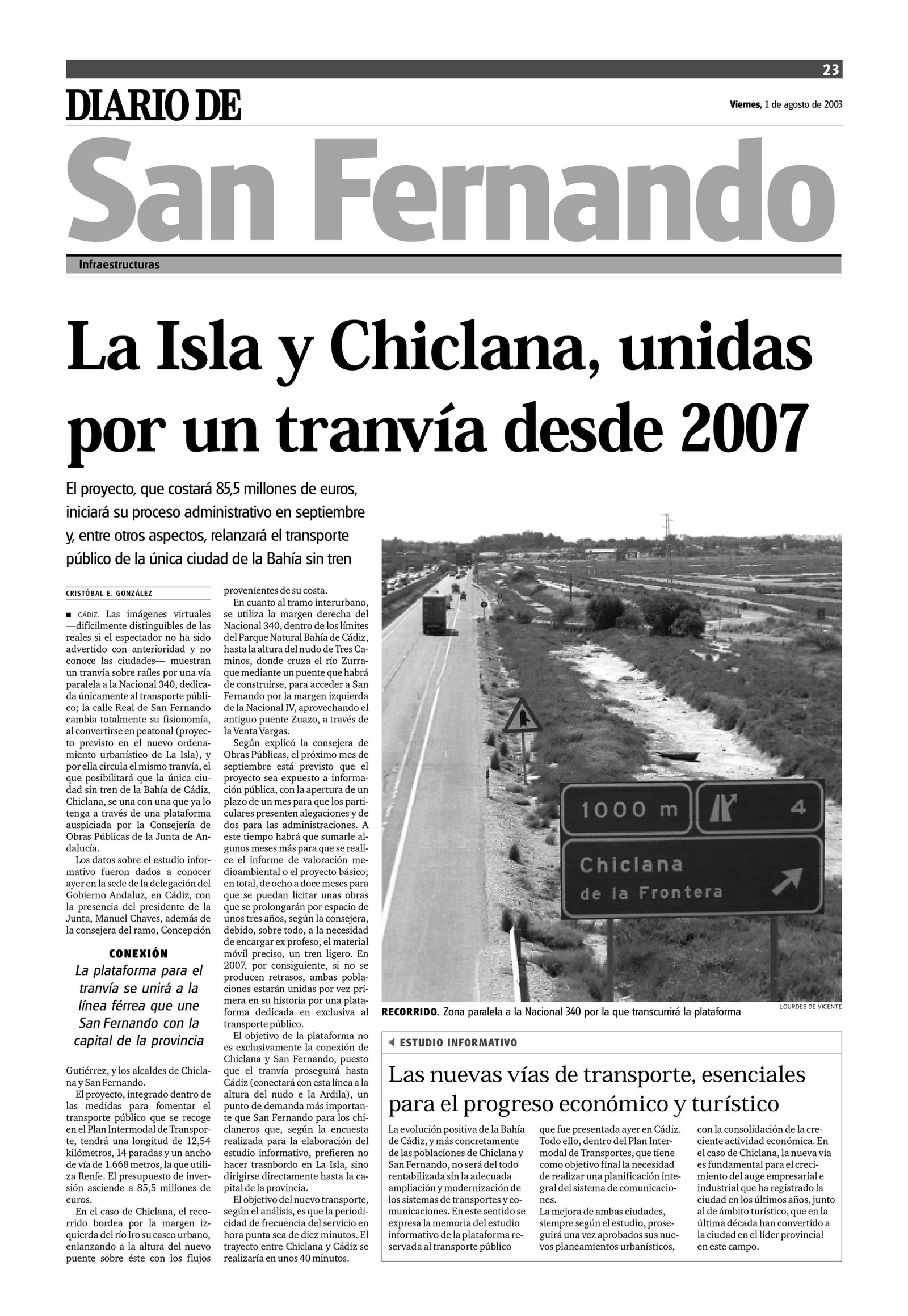 Recorte de prensa en el que se anuncia la puesta en funcionamiento del tranvía para 2007.