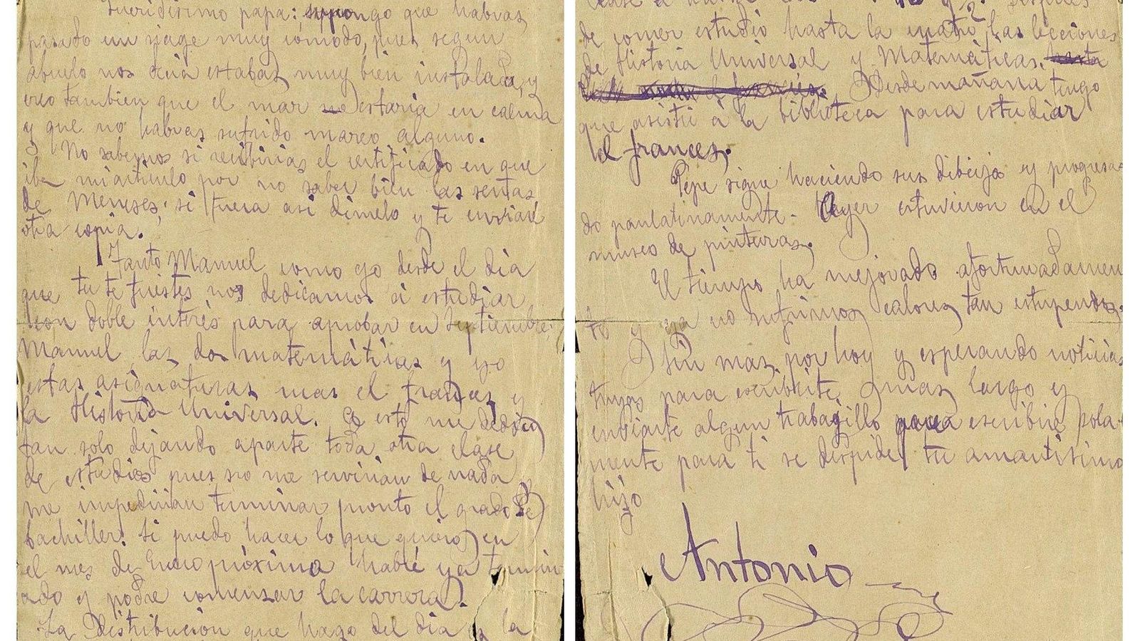 La carta que el joven Antonio envía a su padre.