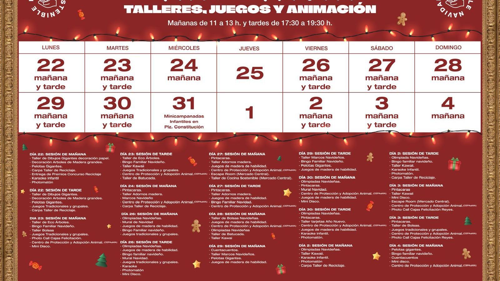Calendario del programa 'Un paseo en Navidad'