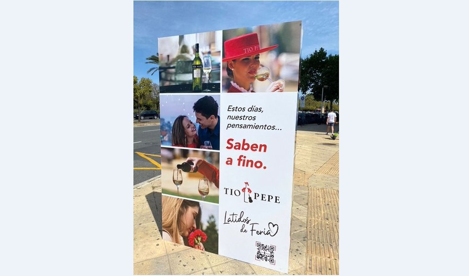 Uno de los soportes de la campaña con la que el Tío Pepe abre en Sevilla la celebración de las fiestas de la primavera andaluza.