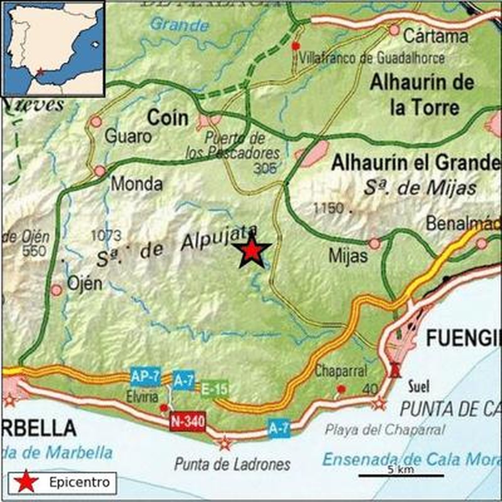 Registrado un terremoto de magnitud 2,8 con epicentro en Alhaurín el Grande