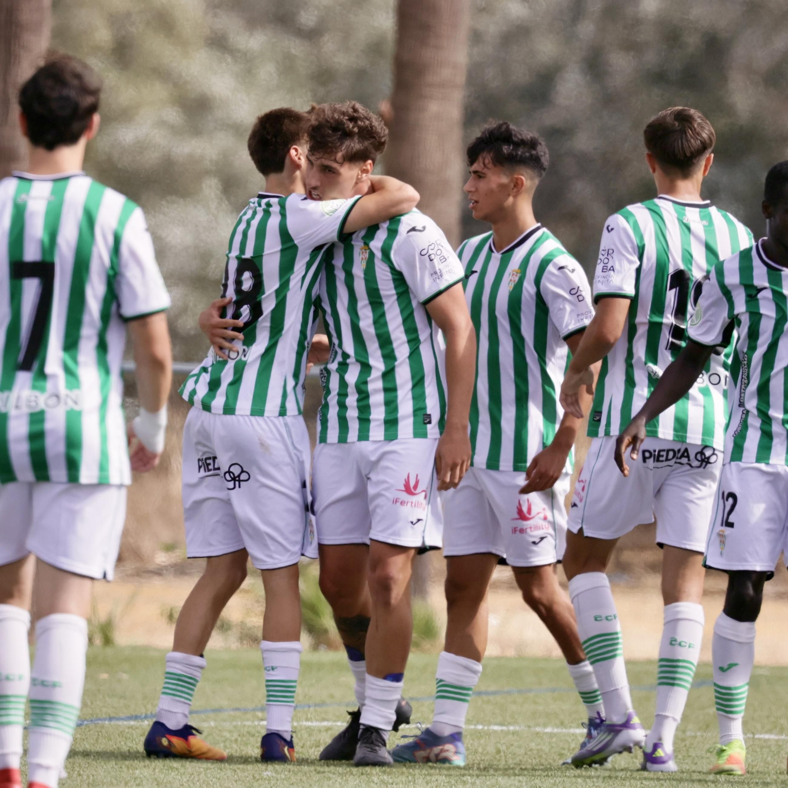 Los jugadores del Córdoba B celebran uno de los goles de Hugo.