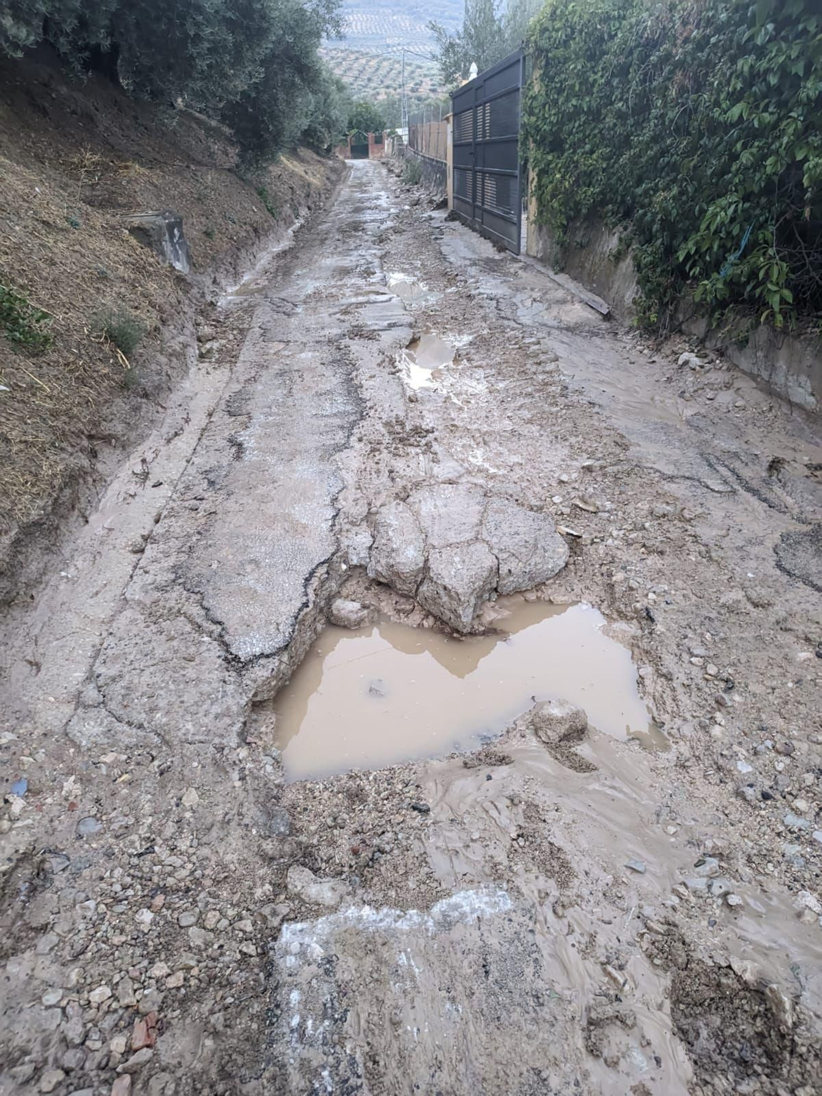 Estado de una de las calles de La Cerradura tras las lluvias.
