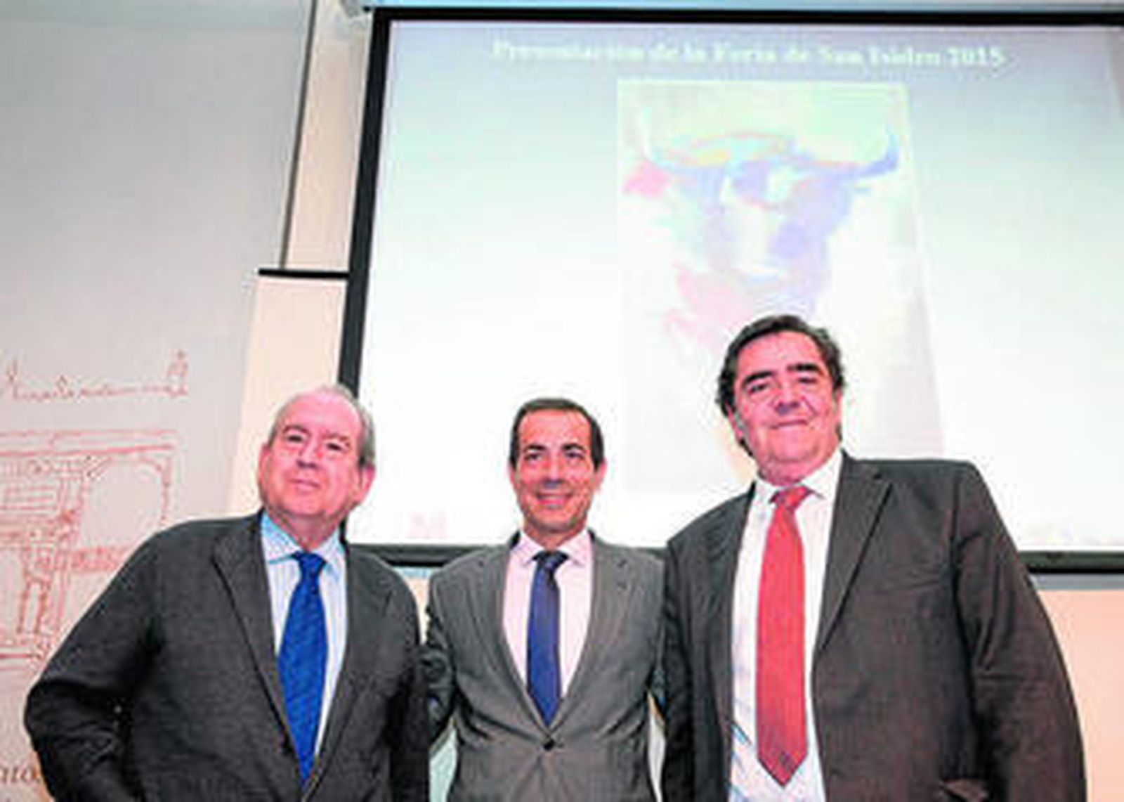 Carlos Abella, Salvador Victoria y Manuel Martínez Erice, en la presentación de los carteles de San Isidro 2015.