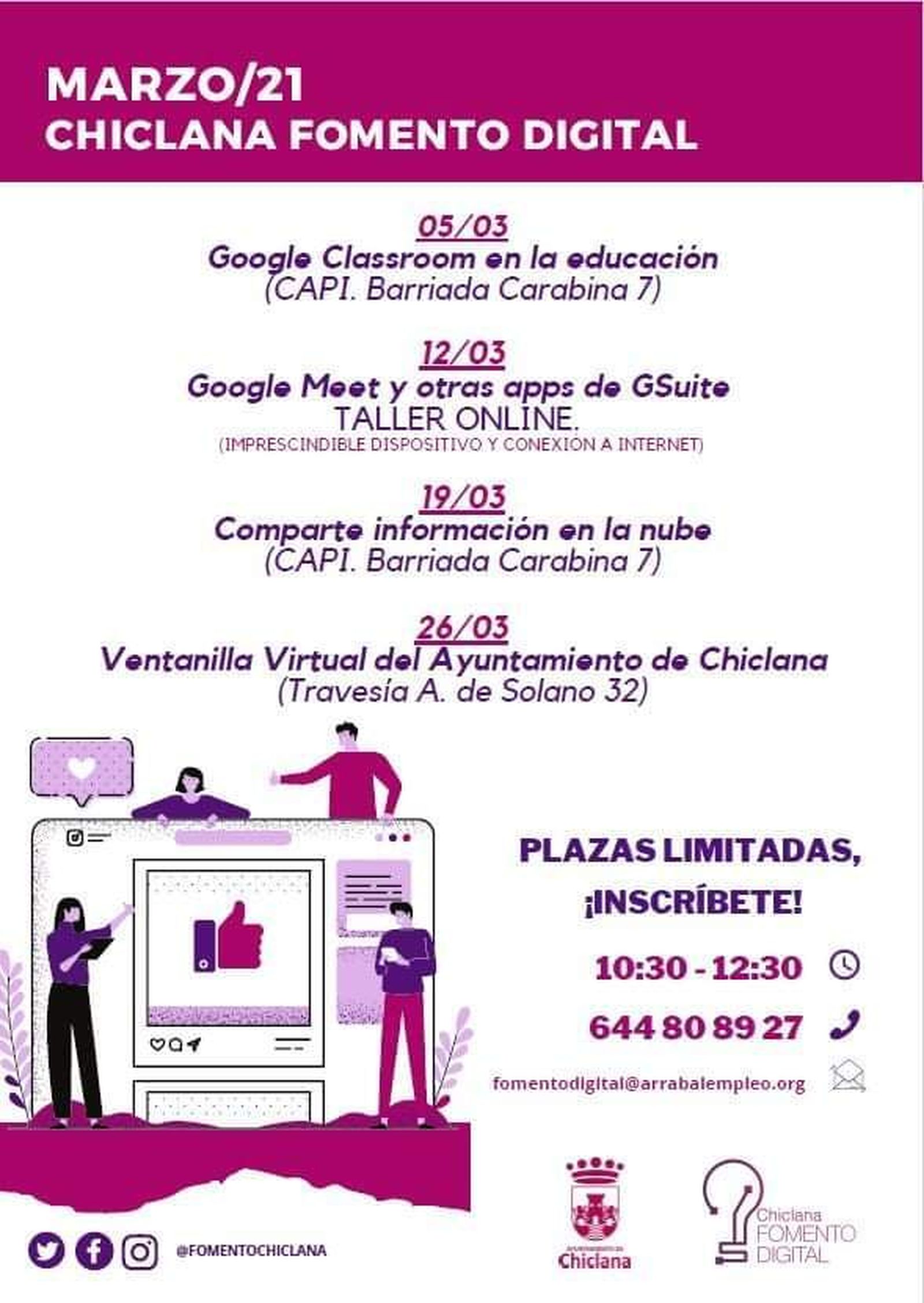 Cartel con la programación de los talleres.