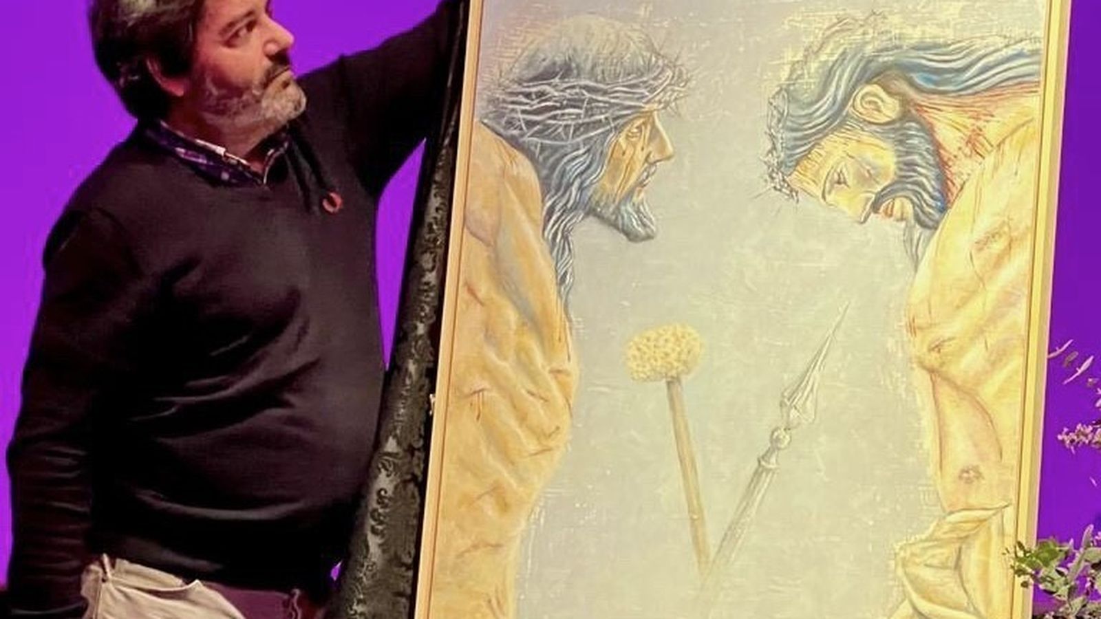 Miguel Ángel Segura descubriendo su cartel de la Semana Santa.