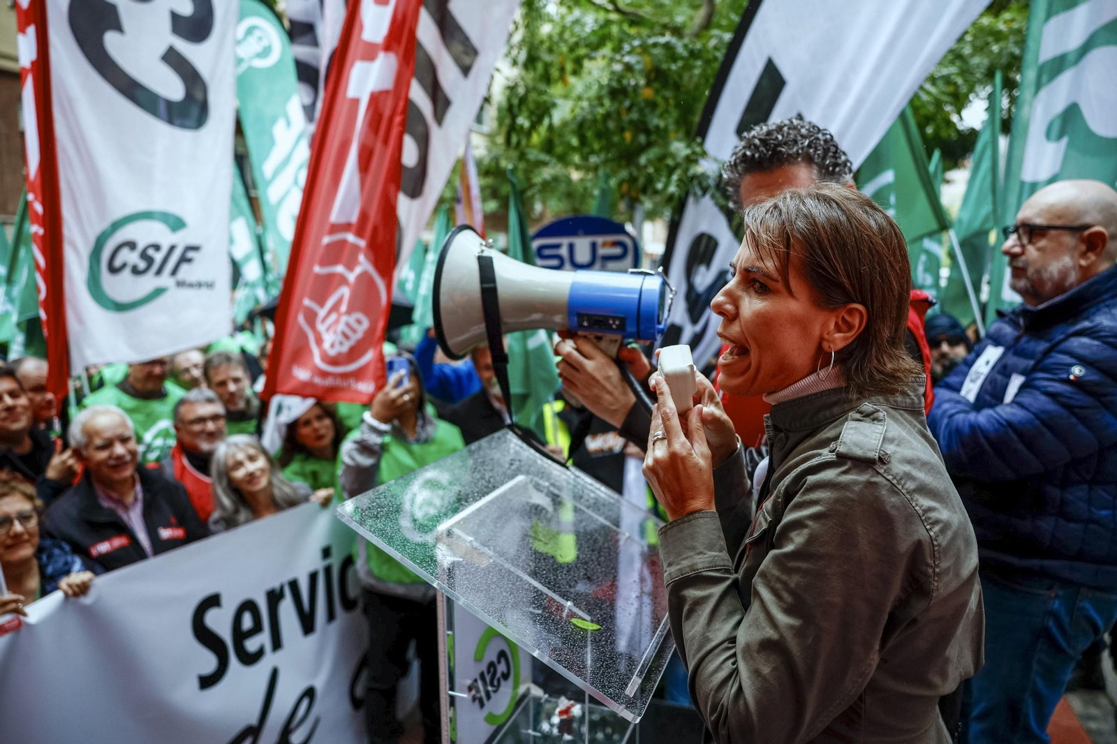 Vista de la manifestación de los sindicatos CCOO, UGT y CSIF.