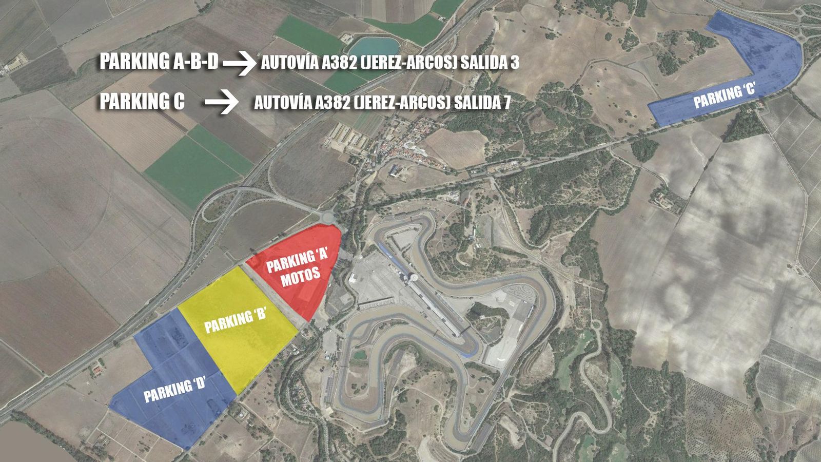 Plano de los aparcamientos junto al Circuito de Jerez. Plano de los aparcamientos junto al Circuito de Jerez.
