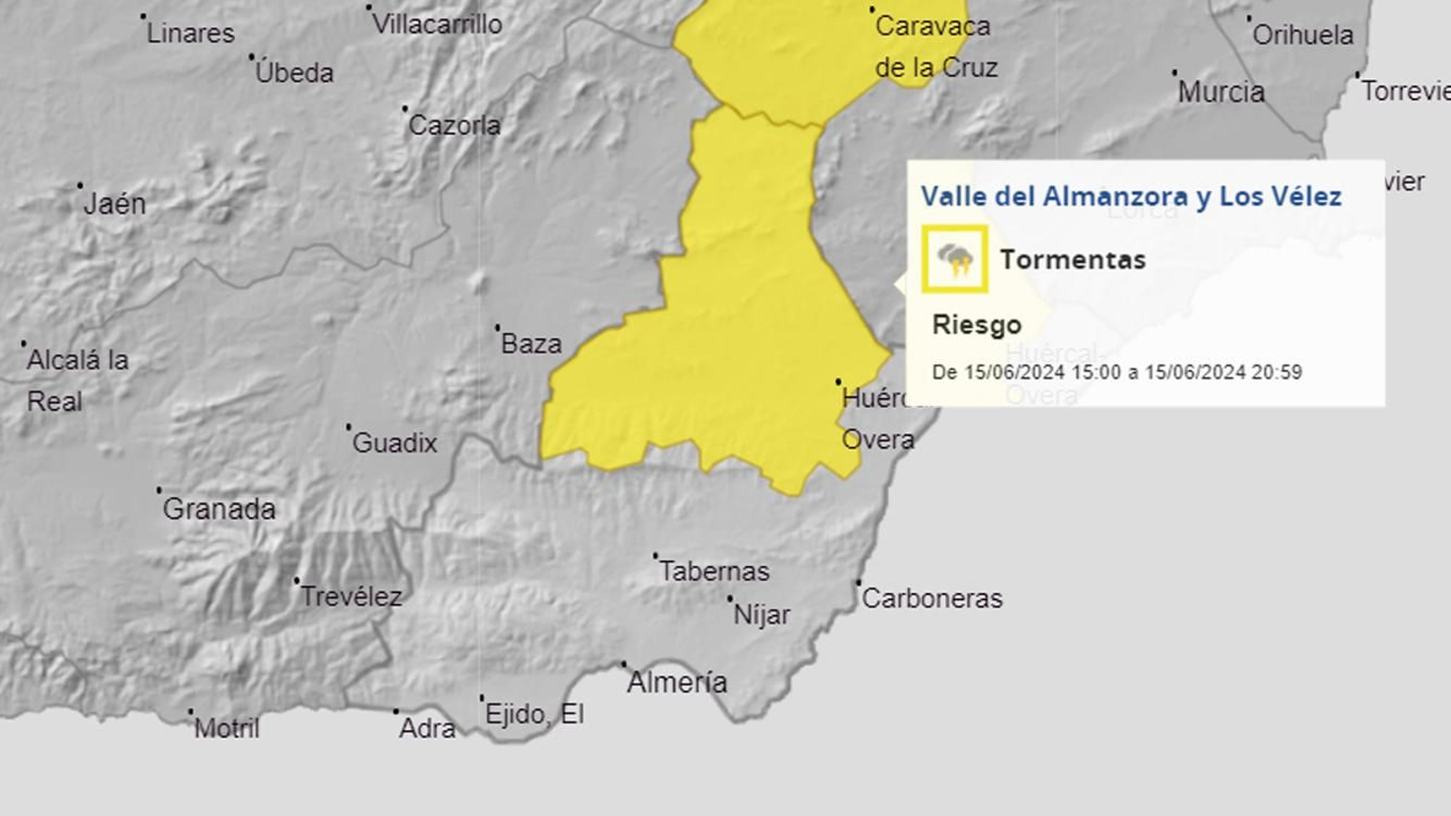 Aemet ha activado la alerta amarilla por tormentas en el norte de Almería. Aemet ha activado la alerta amarilla por tormentas en el norte de Almería.
