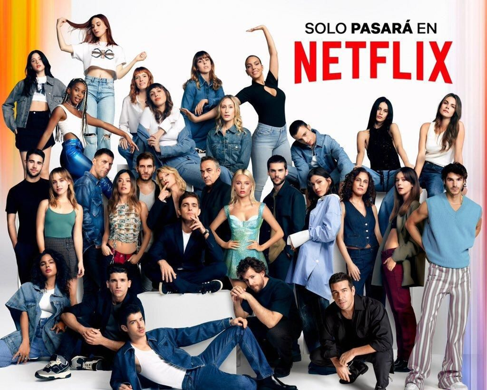 Actual cartel promocional llenos de intérpretes y rostros españoles conocidos de Netflix